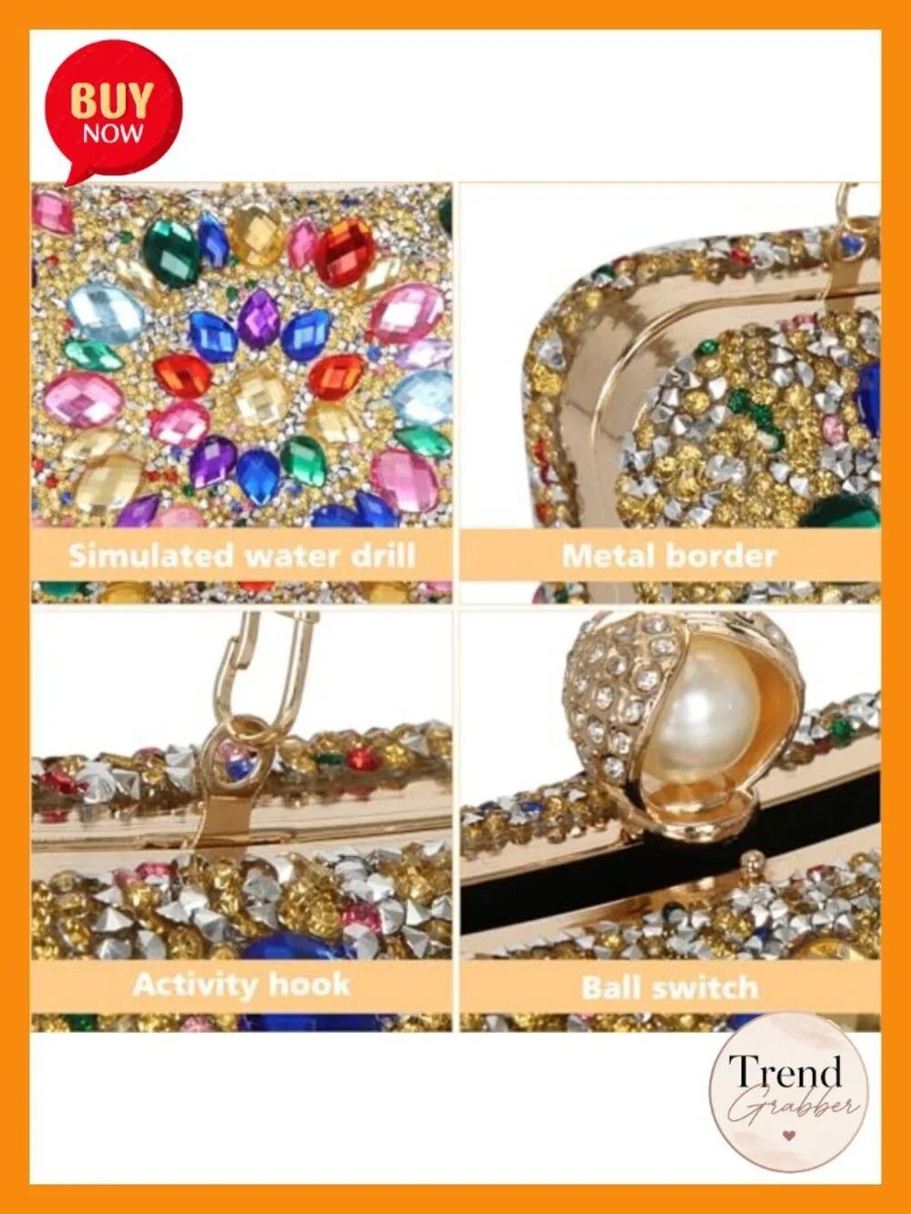 Sparkly Rhinestone Evening Bag with Detachable Chain Straps